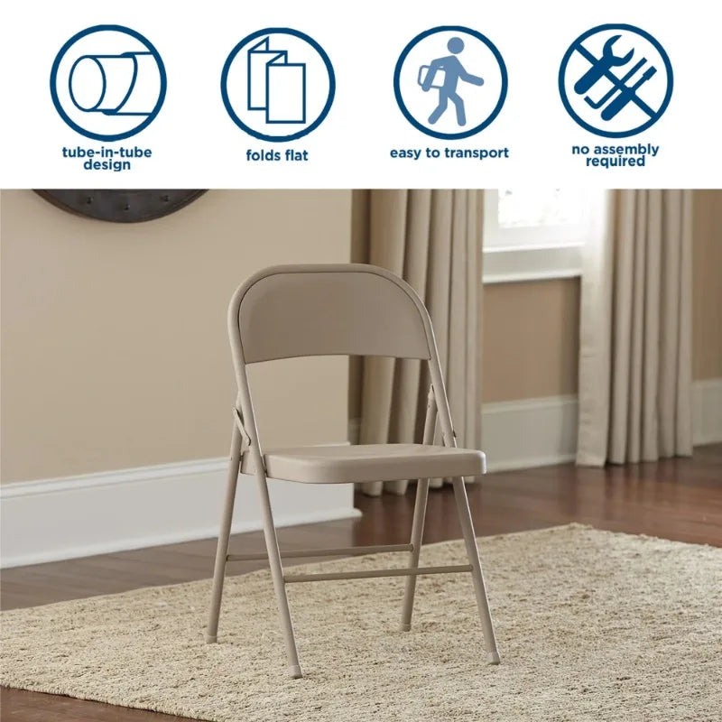 Mainstays 4-Pack Steel Folding Chairs – Beige Outdoor & Indoor Seating