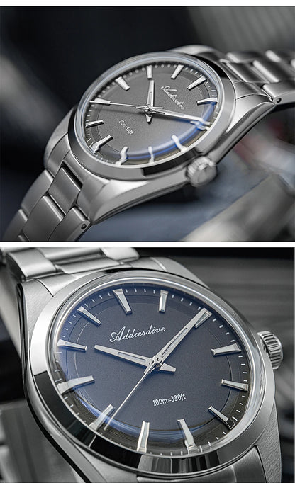 ADDIESDIVE Men's Luxury Quartz Watch – VH31, 100m Waterproof, Green AR Coating, Luminous, 316L Stainless Steel, 36mm