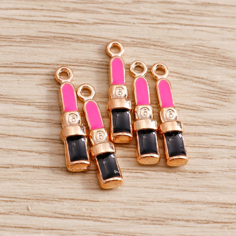 10PCS Cute Enamel Lips & Lipstick Charms – Pendants for Jewelry Making, Earrings, Necklaces & Bracelets DIY Crafts
