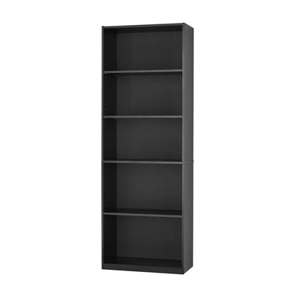5-Shelf Adjustable Bookcase – True Black Oak Storage Shelf Unit