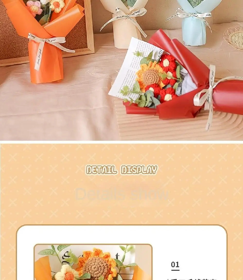 Handmade Artificial Flower Crochet Bouquet – Sunflower & Daisy Eternal Flowers, Anniversary, Mother’s Day & Birthday Gift