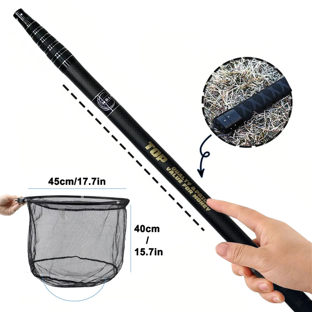 MBLN 328cm Ultralight Portable Landing Net – Carbon Handle & Aluminum Alloy Head, 414g Total Weight