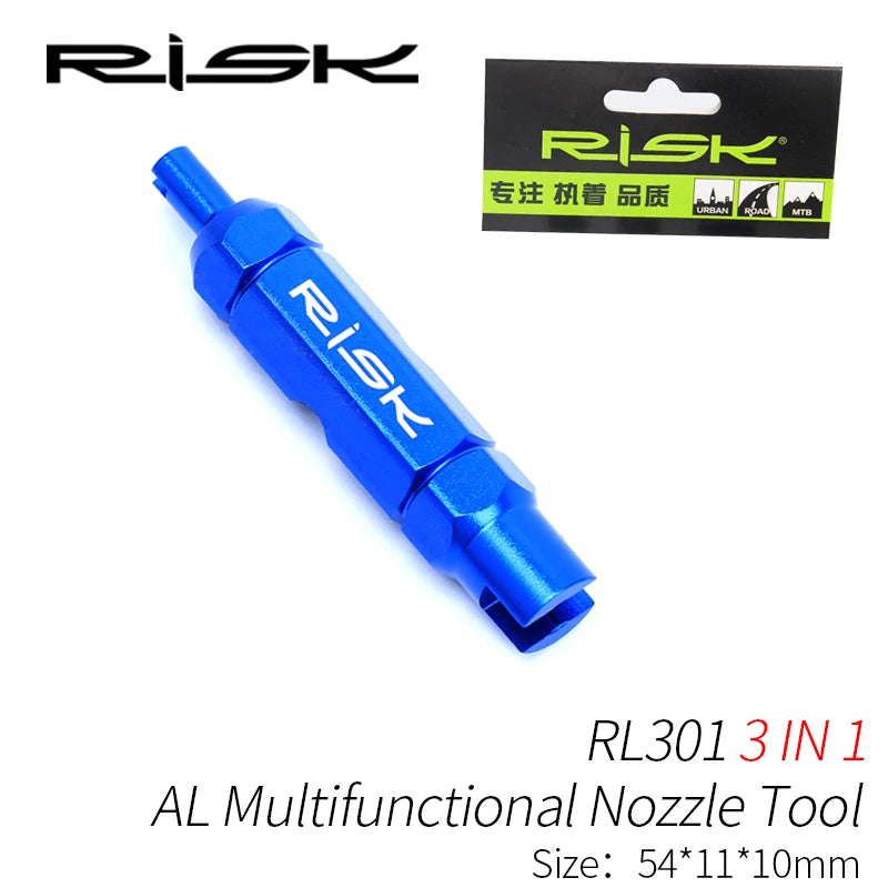RISK 4-in-1 Bike Valve Core Wrench – Portable Road Bicycle Tool with 2 Presta Valve Caps for Installation & Removal