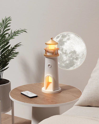 Moon Lamp Projection Night Light – Lighthouse Design with Bluetooth Music, Remote Control & Motion Sensor, Ambient Light for Xmas & Birthday Gift