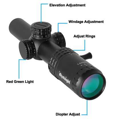 1-5X24 Tactical Rifle Scope – Red & Green Illuminated Reticle for AR15 Hunting