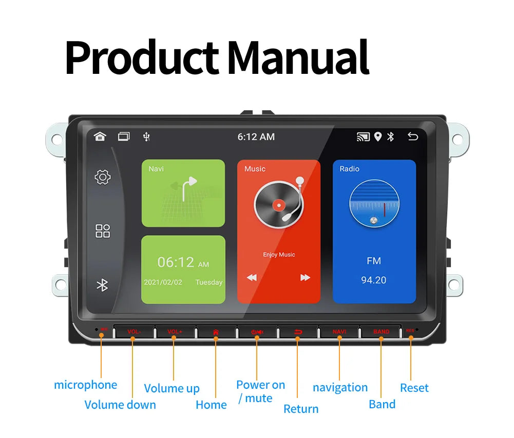 2DIN Android Car Radio for Volkswagen Golf 5/6, Polo, Passat B6/B7, CC, Skoda, Jetta - Multimedia, CarPlay, Wifi & GPS Navigation