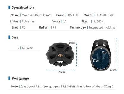 BATFOX Ultralight Bike Helmet – Molded Mountain & Road Helmet for Men, DH AM Cycling Equipment, Casco Ciclismo Bicicleta