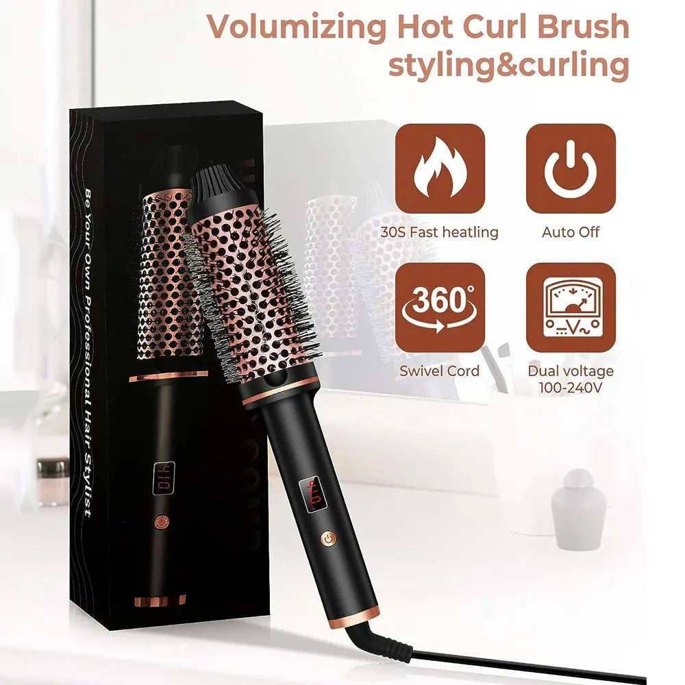 3-in-1 Ionic Hair Curler & Straightener – Professional Heated Styling Brush, Anti-Scald Thermal Curling Wand