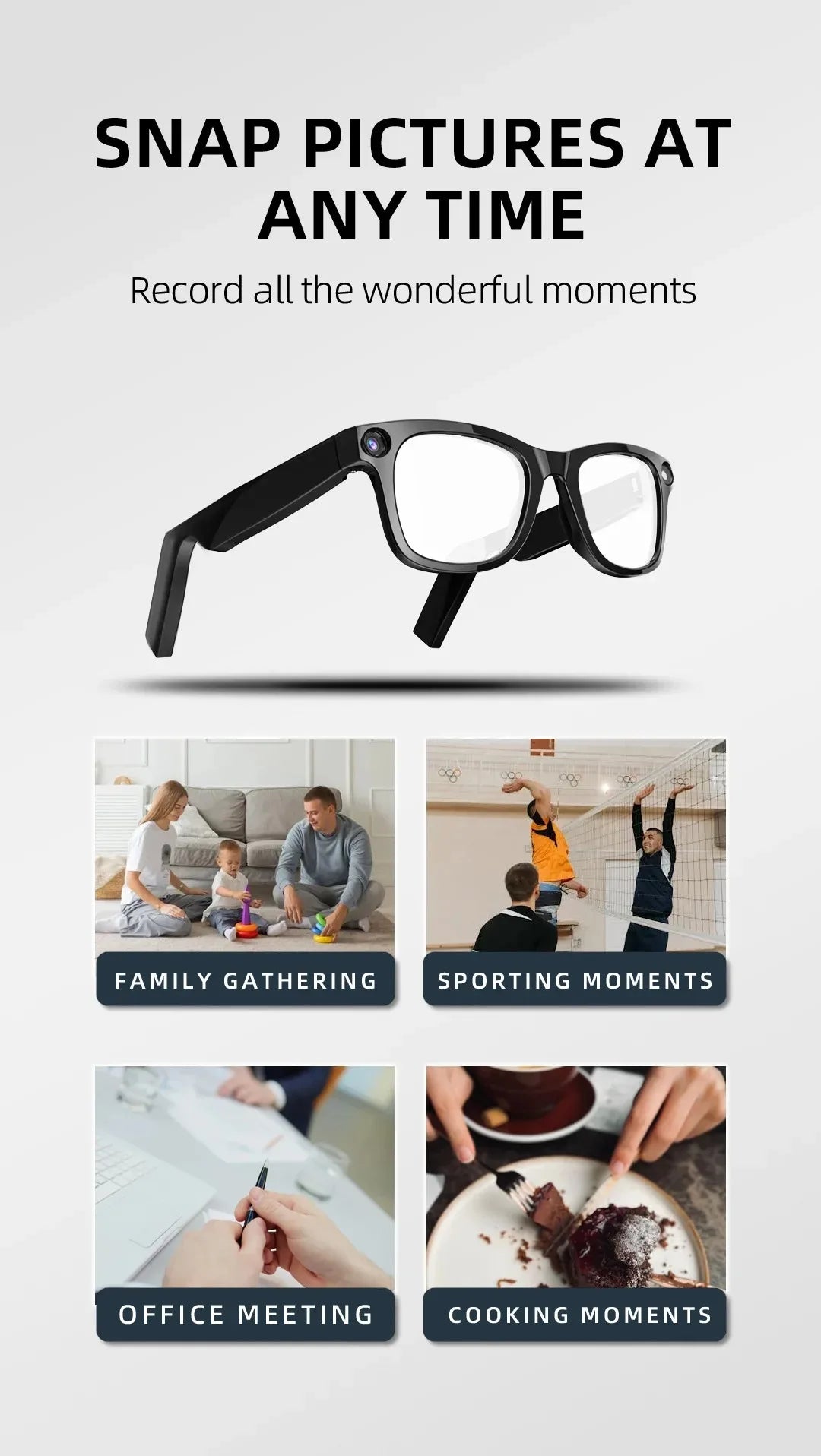 AI Smart Glasses with HD Anti-Shake Camera — Video Recording, Voice Call, Noise Reduction, Wireless Bluetooth Headset Goggles