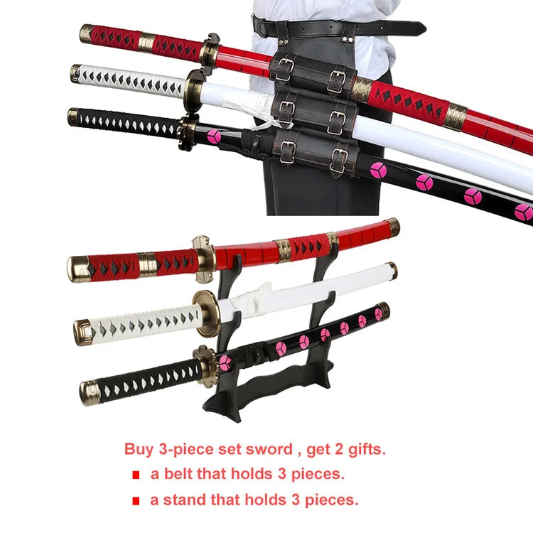 3-Piece Roronoa Zoro Katana Set – Anime Cosplay Toy Swords with Belt & Sword Holder