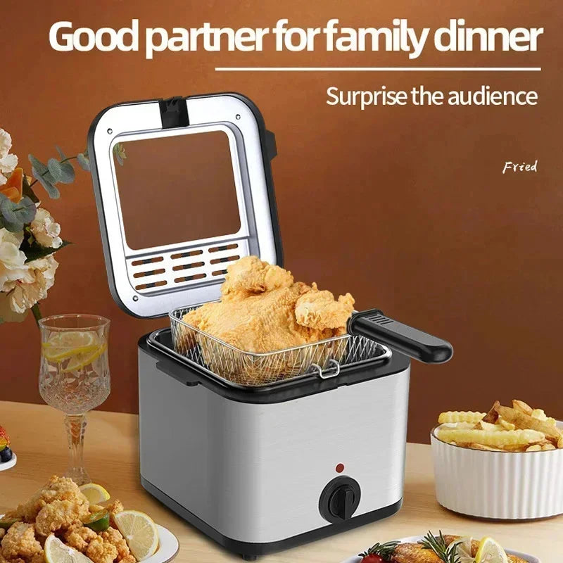 1000W Electric Deep Fryer – 2.5L Multi-Functional Home Oil Fryer for French Fries, Chicken Wings & Snacks, 110V/220V
