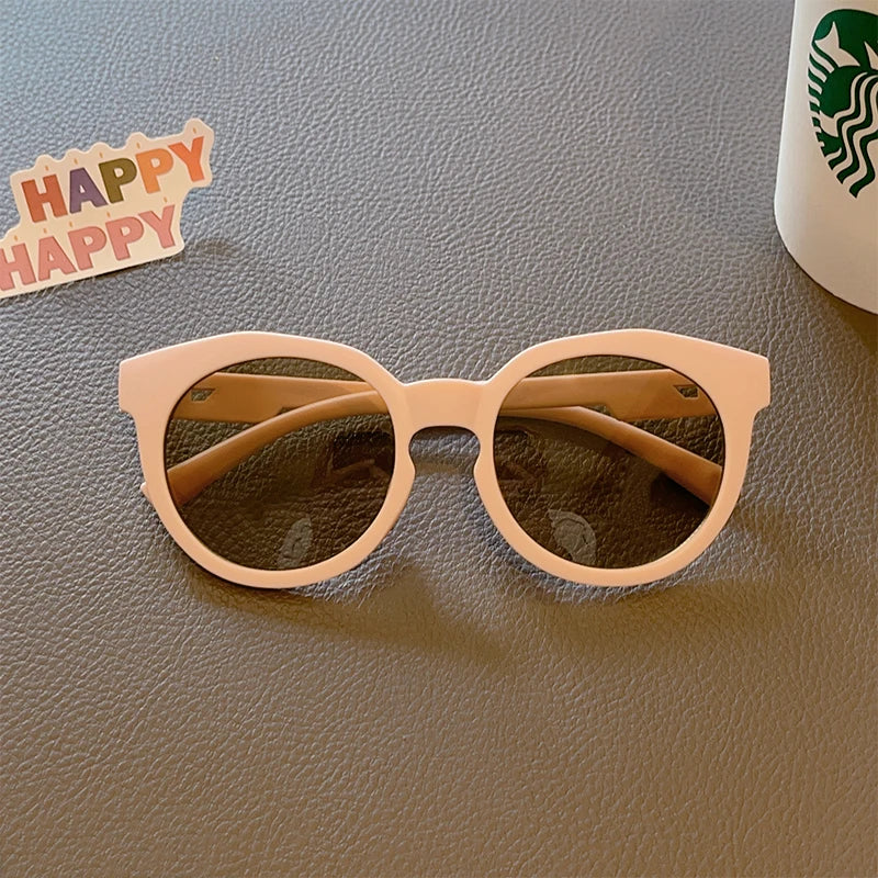 2023 Kids Checker Panel Round Sunglasses – Cute UV400 Sun Protection for Baby Girls & Children Outdoor Wear