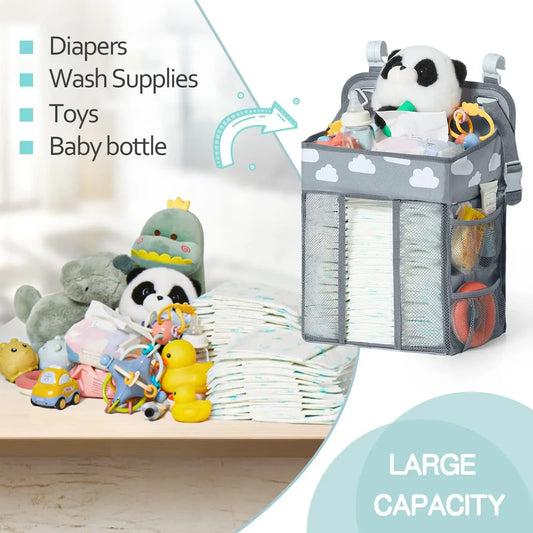 Baby Crib Hanging Storage Bag – Diaper & Nappy Organizer for Cot, Infant Essentials Holder