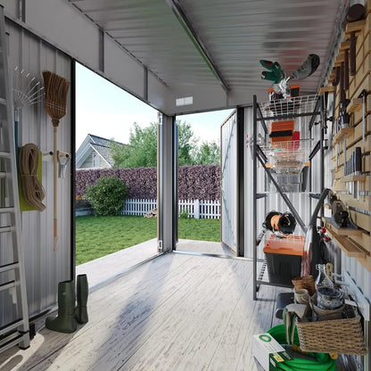 11.5'x7.5' Outdoor Metal Storage Shed – Triple Lockable Door with Sloping Roof for Tools & Bicycles