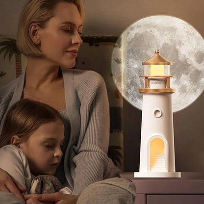 Moon Lamp Projection Night Light – Lighthouse Design with Bluetooth Music, Remote Control & Motion Sensor, Ambient Light for Xmas & Birthday Gift