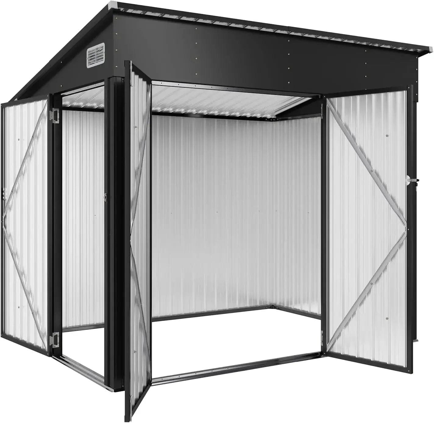 11.5'x7.5' Outdoor Metal Storage Shed – Triple Lockable Door with Sloping Roof for Tools & Bicycles