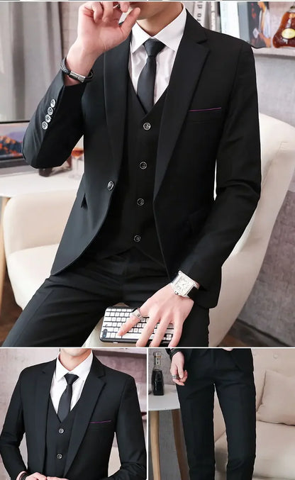 Men’s 3-Piece Suit 6XL — Blazer, Vest & Trousers, Italian Style Fashion Business Wedding Formal Gentleman Dress