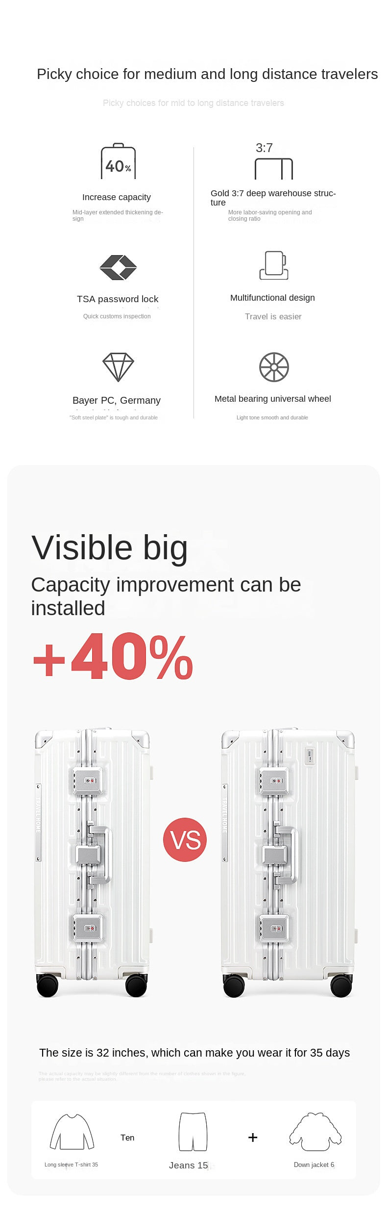 COLENARA Aluminum Frame Suitcase — High-Quality Large Capacity Trolley Travel Bag, 24", 26", 28", 30" Rolling Luggage