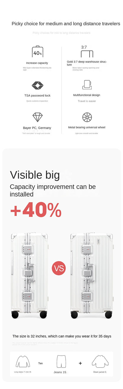 COLENARA Aluminum Frame Suitcase — High-Quality Large Capacity Trolley Travel Bag, 24", 26", 28", 30" Rolling Luggage