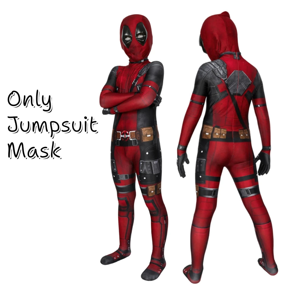 Adult & Kids Deadpool Cosplay Costume – Superhero Jumpsuit with Mask & Swords for Boys