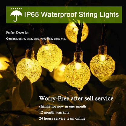 LED Solar String Lights – 60 Waterproof Crystal Globe Lights with 8 Modes for Outdoor Patio, Party & Tree Decor
