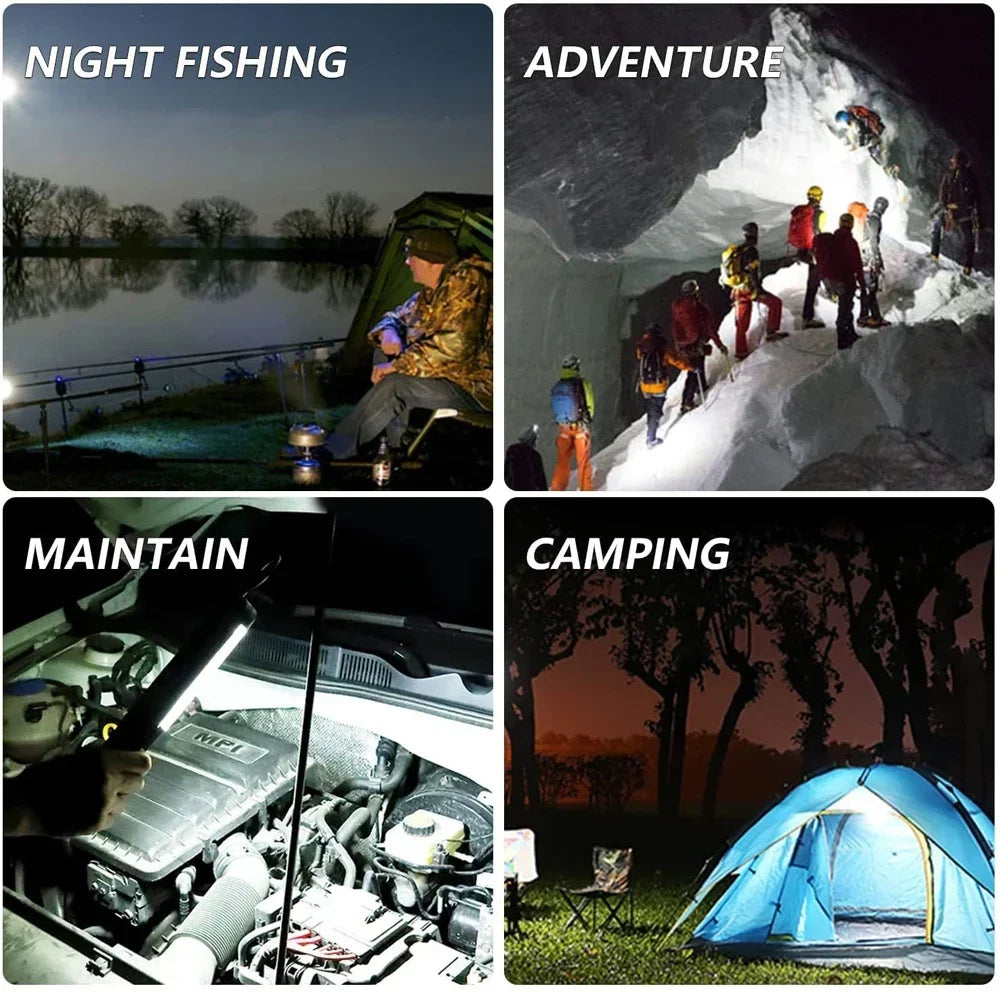 Powerful LED Work Light - Portable USB Rechargeable Camping Lantern with Magnet Hook, Waterproof for Repair & Outdoor Use