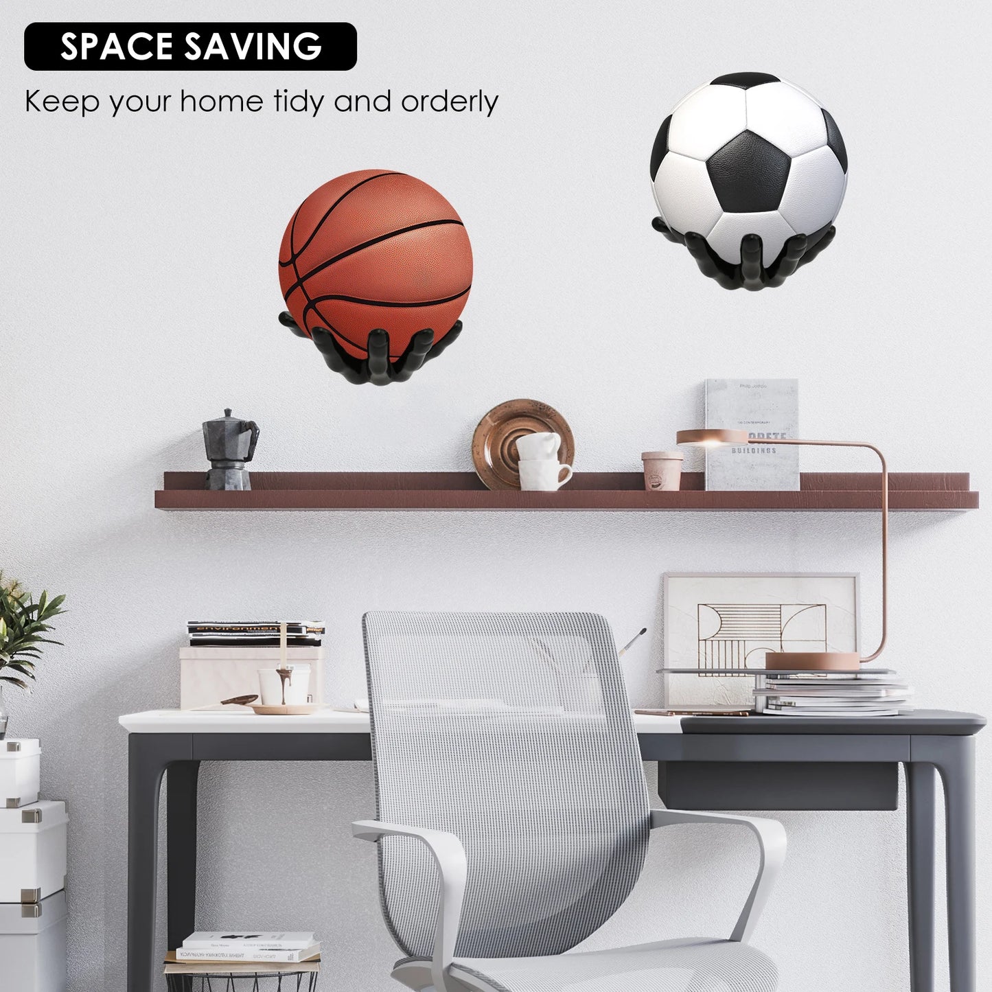 Wall-Mounted Hand-Shaped Basketball Storage Rack – Multi-Purpose Football Display Shelf & Space-Saving Room Decor Holder
