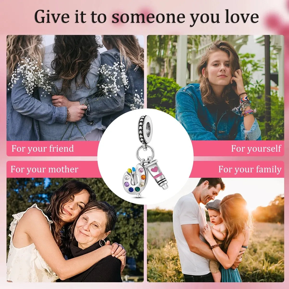 MULA Silver-Plated Sunflower & Four-Leaf Clover Dangle Charms - DIY 3MM Snake Chain Bracelet