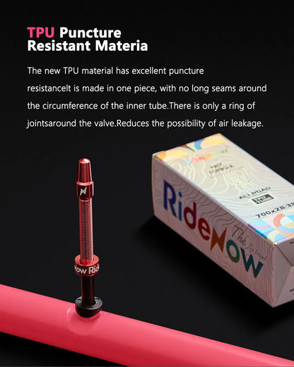 Ridenow Upgraded Metal Nozzle 700c TPU Inner Tube – 700x18-32c Road Bike Tube with Removable Valve Cores