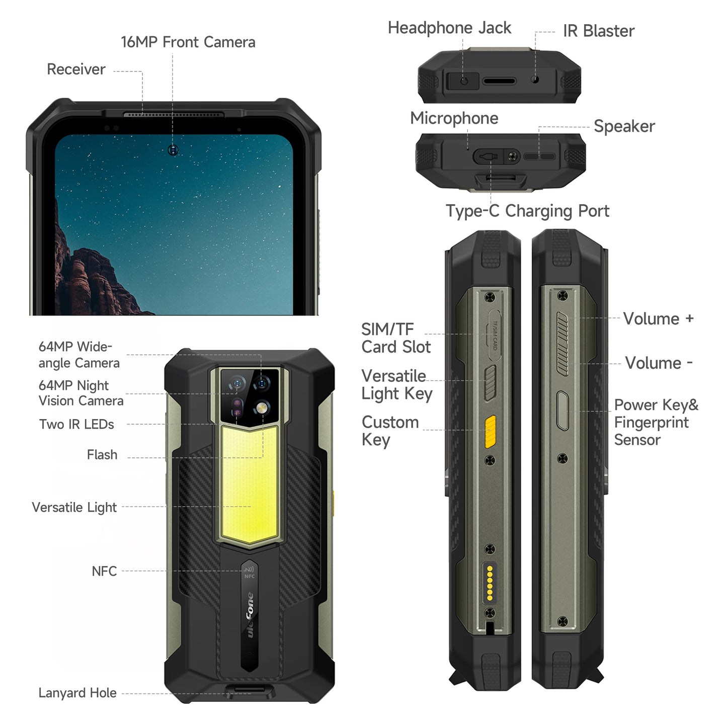 Ulefone Armor 24 Rugged Phone - 22000mAh, 24GB+256GB, 6.78" 120Hz Display, 64MP+64MP Camera, NFC, LED Light, Global Version