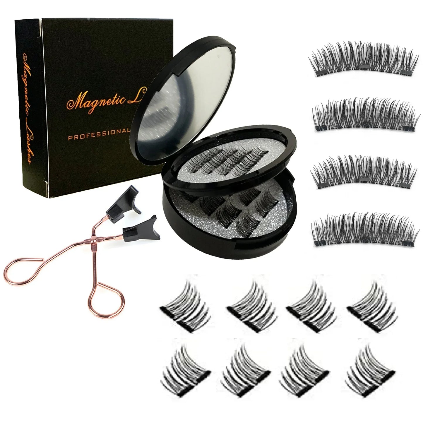 12PCS Magnetic False Eyelashes – Half Lashes Set with Double Box, Mirror & Applicator, Reusable Beauty Makeup