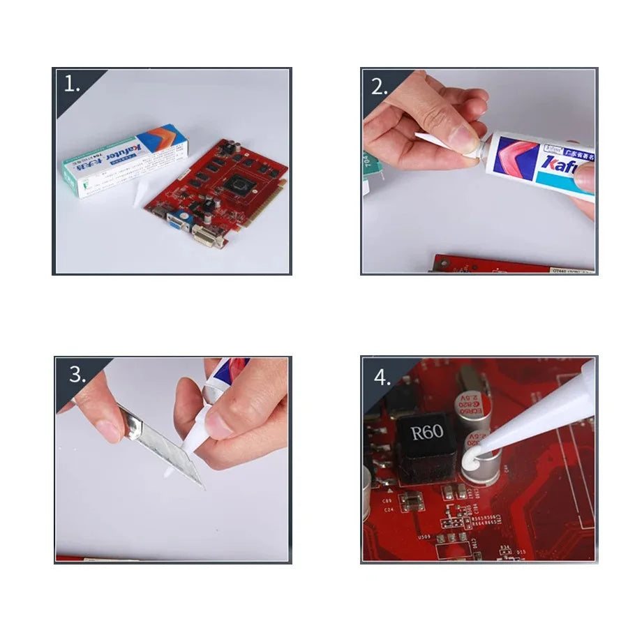 Kafuter K-704 Silicone Industrial Adhesive 45g – RTV Rubber Glue Black, White & Transparent for DIY Panels