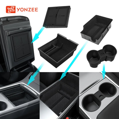 YZ Storage Box for Tesla Model 3 & Model Y – Center Armrest Hidden Box & Cup Holder Organizer, 2023-2022 Car Accessories