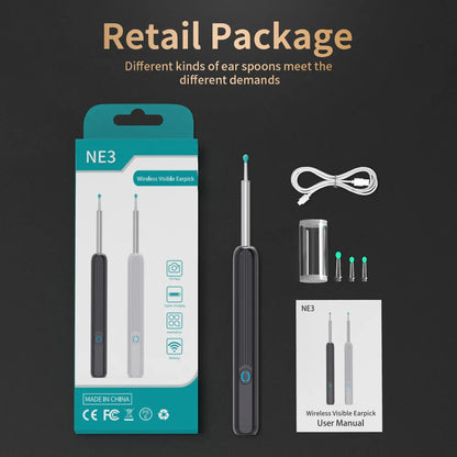 NATFIRE NE3 Ear Cleaner - High Precision Wireless Otoscope with Camera and LED Light - Smart Ear Wax Removal Tool Kit