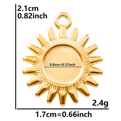 6pcs Real Gold-Plated Sun Charms - Stainless Steel Jewelry Making Pendants, Heart, Moon & Sunshine Design