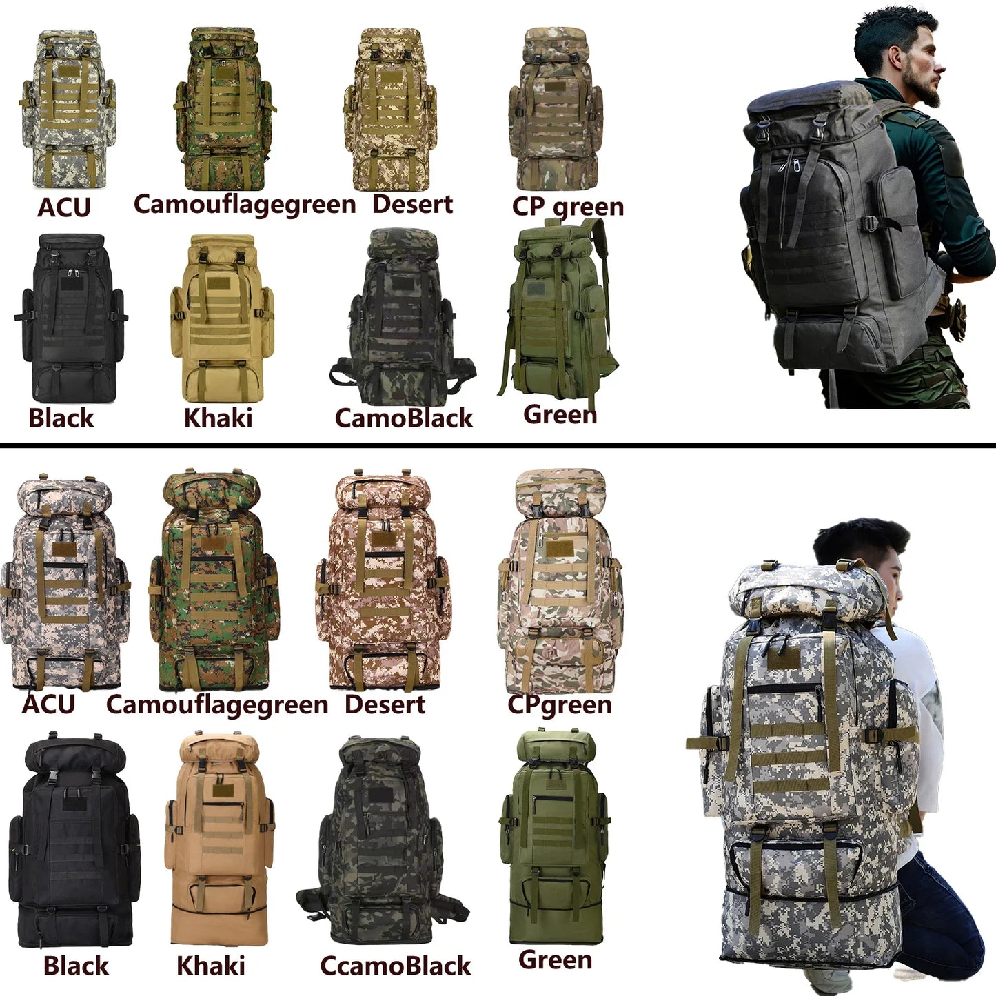 80L/100L Mountaineering Tactical Backpack - Large Outdoor Hiking, Camping & Travel Bag