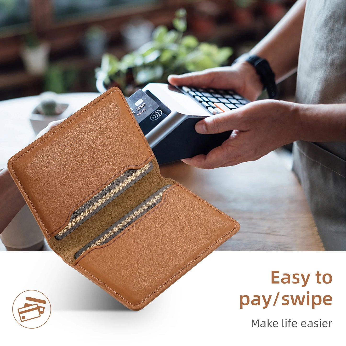 Magnetic Cowhide Leather Mobile Phone Card Holder: Compatible with iPhone 12, 13, 11, 14, 15 Pro Max Plus - Magsafe Wallet Case for Bank Cards and IDs