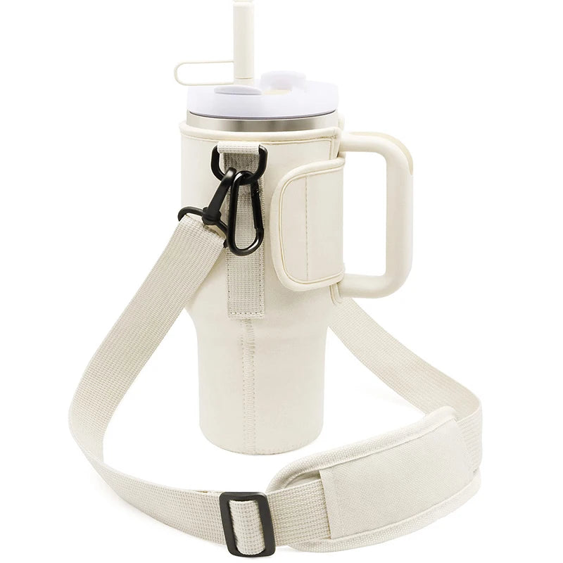 Water Bottle Carrier Bag — Adjustable Shoulder Strap Holder for 40oz Tumbler with Handle
