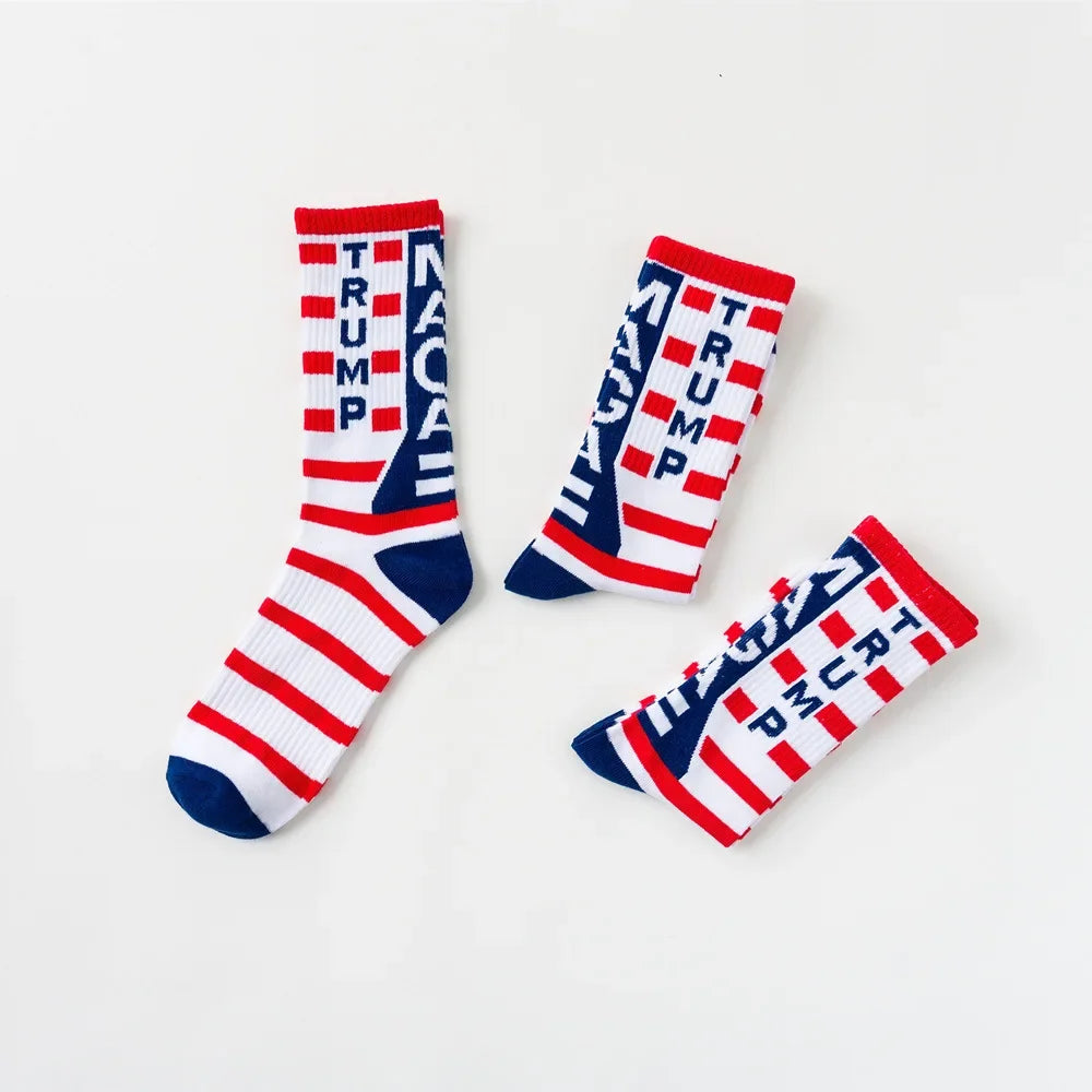 2024 President Donald Trump Socks – Unisex Funny Print Casual Crew Socks, 3D Fake Hair Design, Hot Sale Hip Hop Style