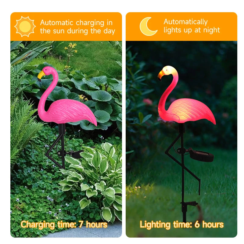 Solar Flamingo LED Light - Outdoor Courtyard Lamp - Waterproof Stake Light for Garden Pathway Decor - Solar Patio Ground Lantern