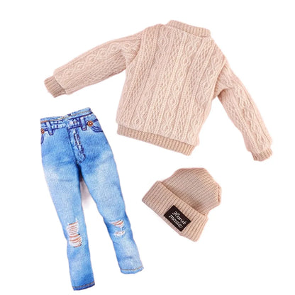 11.5" Doll Clothes Set – Knitted Sweater, Pants, Hat & Shoes for 30cm 1/6 BJD Dolls Accessories