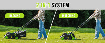 Deli 13" Cordless Electric Lawn Mower – 2-in-1 Lightweight Brushless Mower with 21V 4.0Ah Battery & Charger