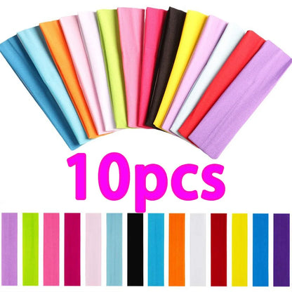 10 Pcs Elastic Hair Bands - Solid Color Fashion Headbands for Women, Sports, Running, Fitness, Yoga & Makeup Accessories