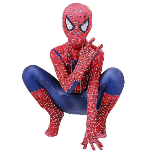Kids Superhero Spider Costume - Spandex Jumpsuit with Head Cover | Halloween Cosplay Bodysuit | Party Set
