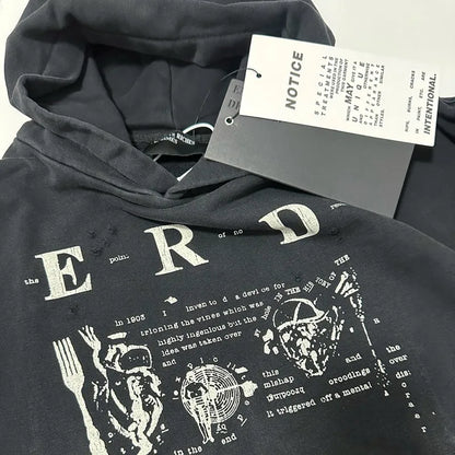2025SS Ripped E.R.D. Hoodie – Men & Women Slogan Print Short Wide Sweatshirt
