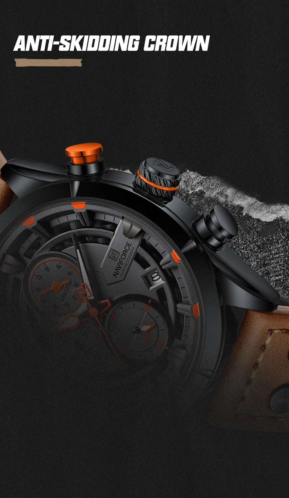 NAVIFORCE Men's Casual Watch – Luxury Waterproof Chronograph Quartz Wristwatch with Genuine Leather Strap