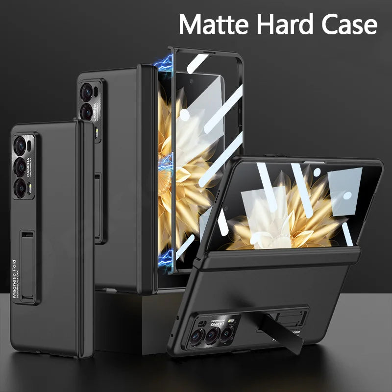 Original Honor Magic V2 Magnetic Hinge Case – Anti-Knock Matte Hard Cover with Outer Screen Glass Stand