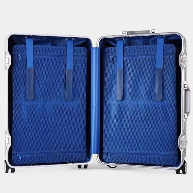 Aluminum Metal Luggage Carry-On Travel Bags - 20/22/28/30 Inch Trolley Suitcase with Cabin Size and Password Lock