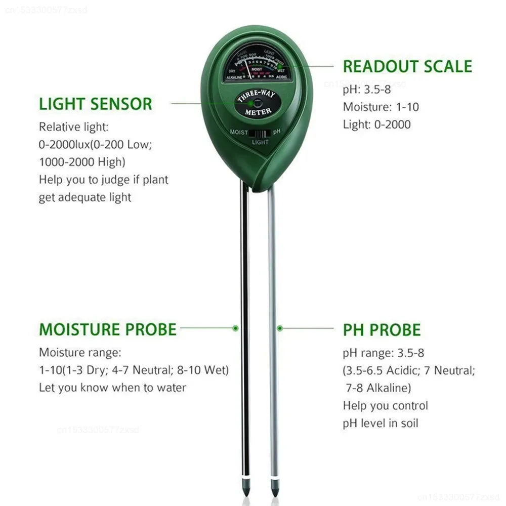 3 in 1 Soil pH Meter - Sunlight, Moisture & pH Tester for Garden Plants, Acidity & Humidity Monitor Detector