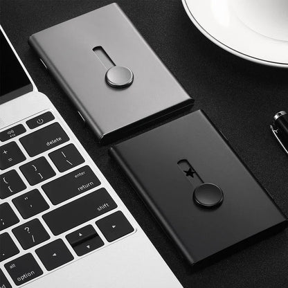 Ultra-Thin Metal Business Card Holder - Hand Push Card Case for Bank and Membership Cards, Compact Organizer Box